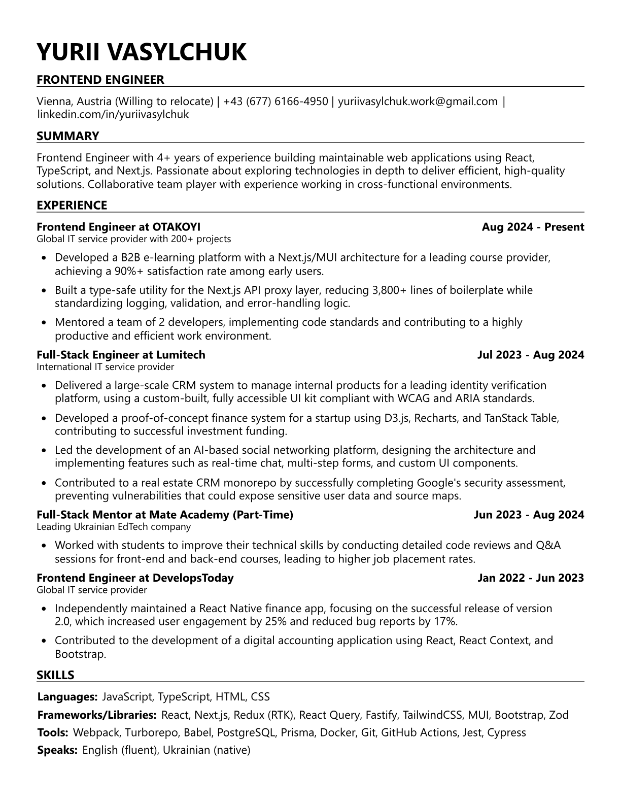 Preview of the CV